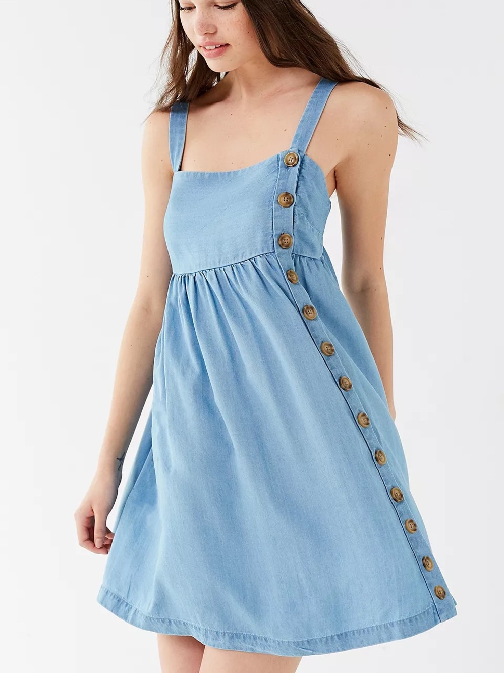 Denim Dress Adjustable Straps Size Medium EUC Button Detailing Cowgirl Up